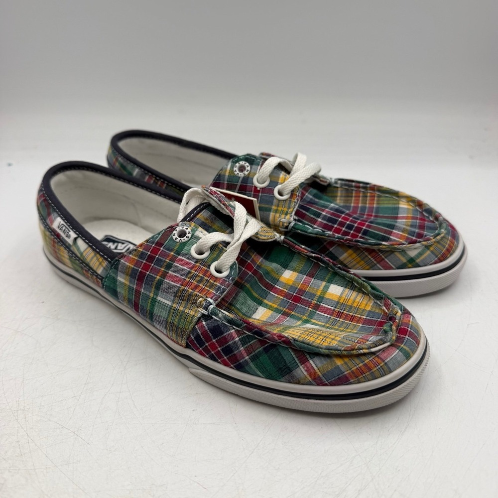 VANS Plaid Boat Shoes Womens Sz 7.5 Colorful Low Top Lace Up Sneakers NWT